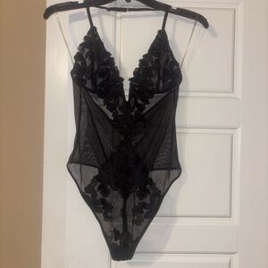 Victoria's Secret Black Floral Lace Mesh Bodysuit